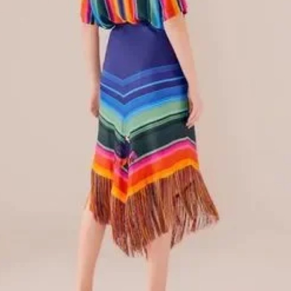 NWT Farm Rio fringe rainbow macaw skirt XL - Picture 3 of 5